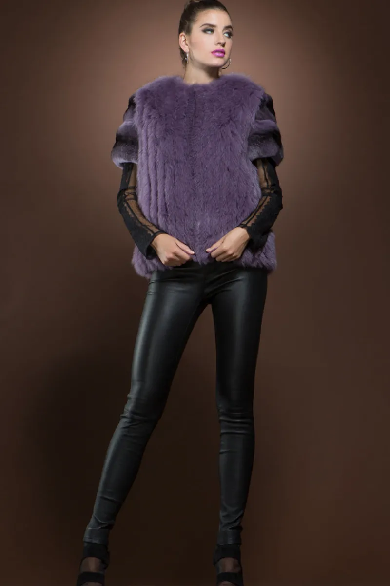 Sale Purple Fox and Chinchilla Zipper Fur Jacket Women Fur Jackets