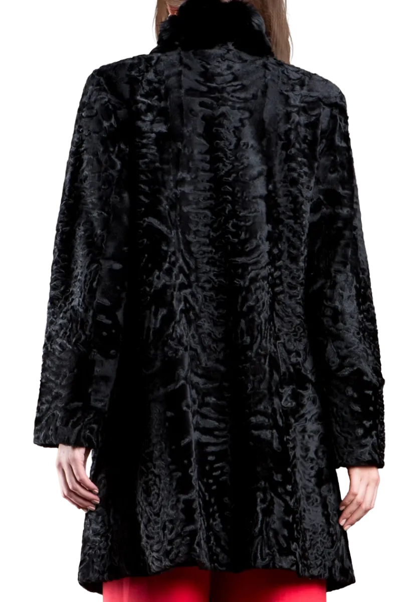 Hot Reversible Swakara and Chinchilla Fitted Mid-Length Fur Coat Women Lamb|Fur Coats