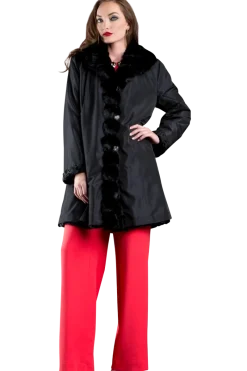 Hot Reversible Swakara and Chinchilla Fitted Mid-Length Fur Coat Women Lamb|Fur Coats