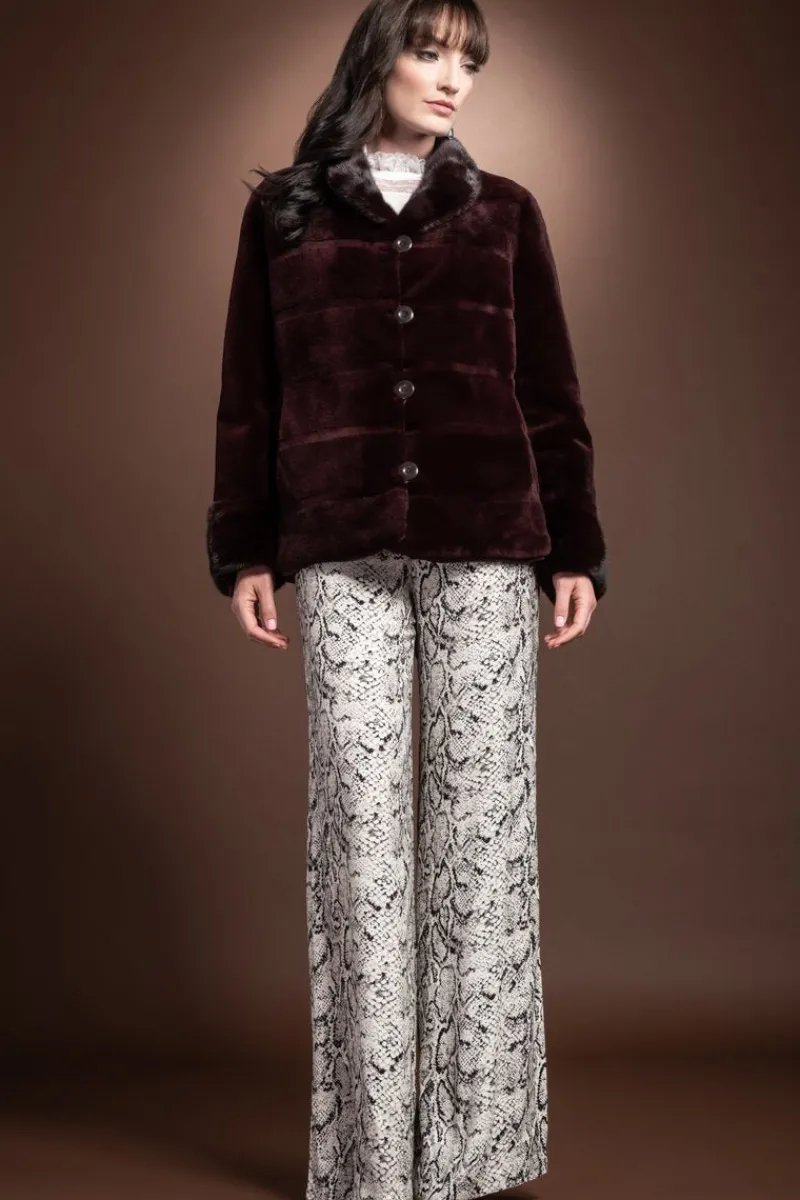 Discount Reversible 4 Button Sheared Horizontal Mink Fur Jacket - LH Mink Collar & Turn Back Cuffs Women Fur Jackets
