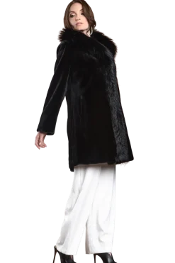 Online Reversible Fitted Sheared Mid Length Mink and Fox Fur Coat Women Mink|Fur Coats