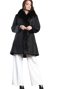 Online Reversible Fitted Sheared Mid Length Mink and Fox Fur Coat Women Mink|Fur Coats