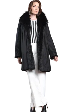 Online Reversible Fitted Sheared Mid Length Mink and Fox Fur Coat Women Mink|Fur Coats