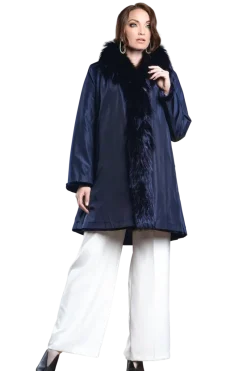Online Reversible Fitted Sheared Mid Length Mink and Fox Fur Coat Women Mink|Fur Coats