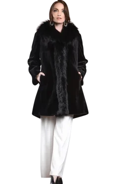 Online Reversible Fitted Sheared Mid Length Mink and Fox Fur Coat Women Mink|Fur Coats