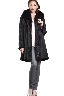 Online Reversible Fitted Sheared Mid Length Mink and Fox Fur Coat Women Mink|Fur Coats