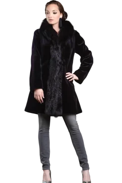 Online Reversible Fitted Sheared Mid Length Mink and Fox Fur Coat Women Mink|Fur Coats