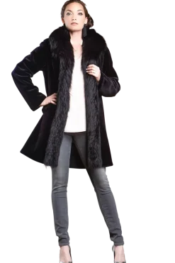 Online Reversible Fitted Sheared Mid Length Mink and Fox Fur Coat Women Mink|Fur Coats