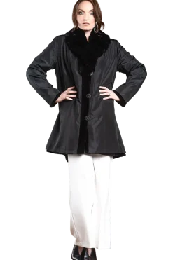 Discount Reversible Fitted Sheared Mid Length Mink Fur Coat - Chinchilla Shawl Collar Women Mink|Fur Coats