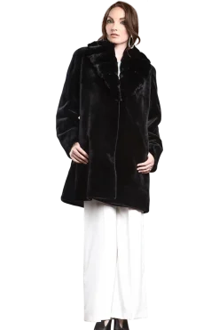 Discount Reversible Fitted Sheared Mid Length Mink Fur Coat - Chinchilla Shawl Collar Women Mink|Fur Coats