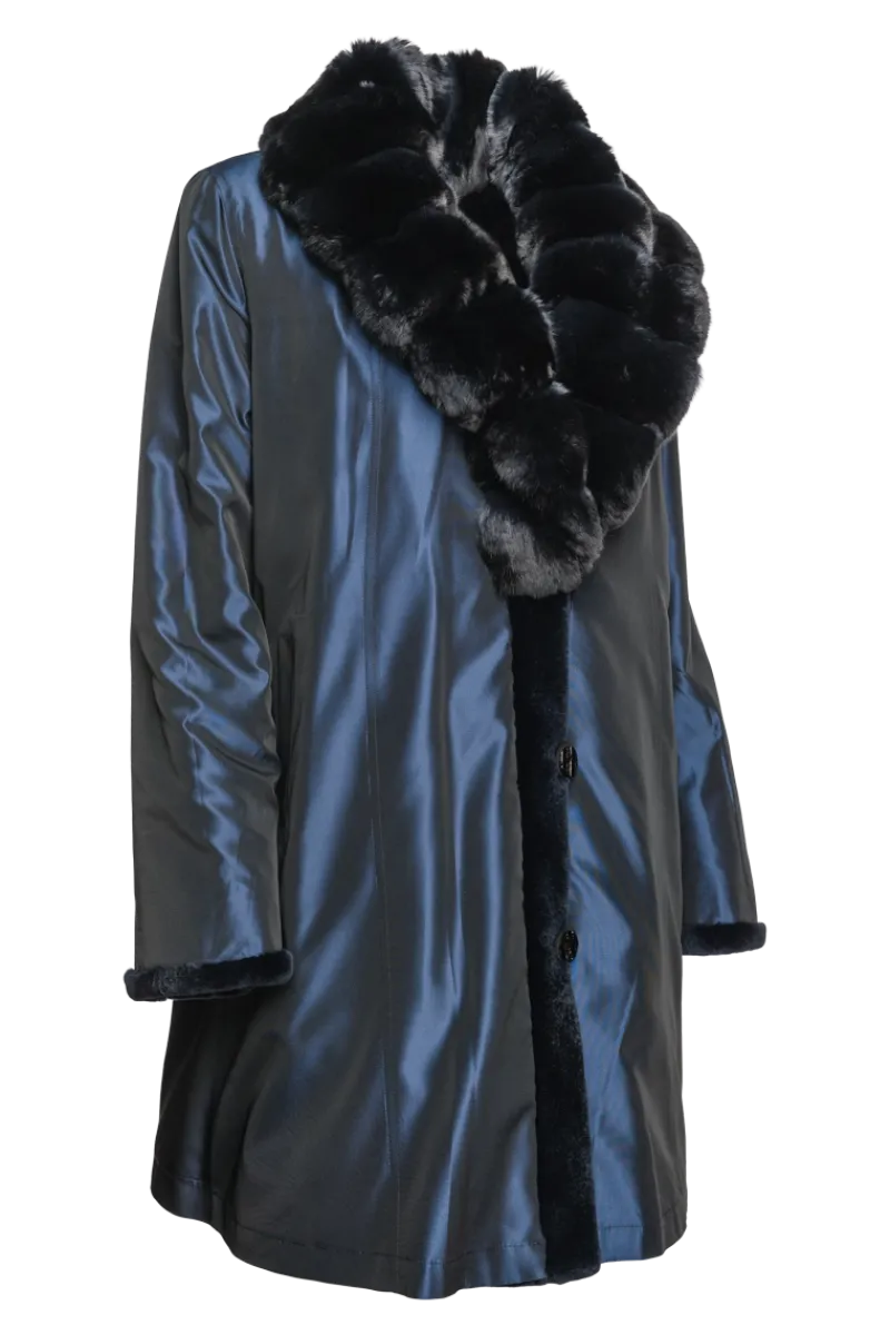Discount Reversible Fitted Sheared Mid Length Mink Fur Coat - Chinchilla Shawl Collar Women Mink|Fur Coats