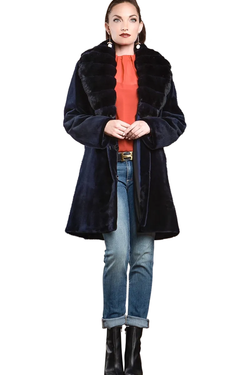 Discount Reversible Fitted Sheared Mid Length Mink Fur Coat - Chinchilla Shawl Collar Women Mink|Fur Coats
