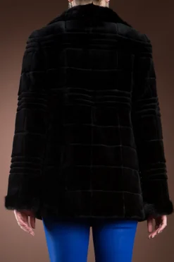 Discount Reversible Patterned Black Sheared & Long Haired Mink Fur Jacket Women Fur Jackets