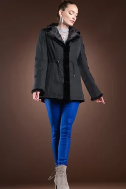 Discount Reversible Patterned Black Sheared & Long Haired Mink Fur Jacket Women Fur Jackets