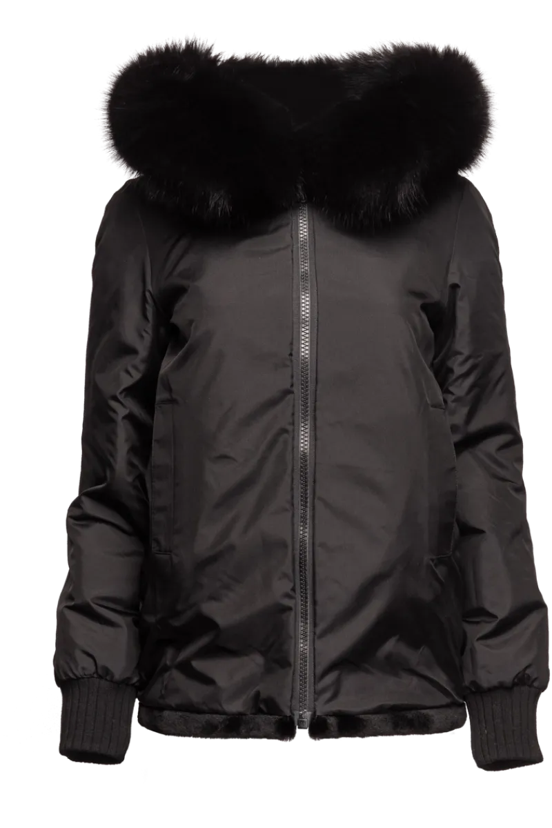 Best Reversible Plaid & Sheared Mink Fur Jacket - Fox Trimmed Hood Women Mink|Fur Jackets