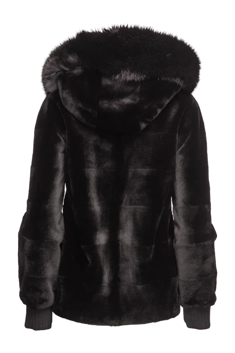 Best Reversible Plaid & Sheared Mink Fur Jacket - Fox Trimmed Hood Women Mink|Fur Jackets