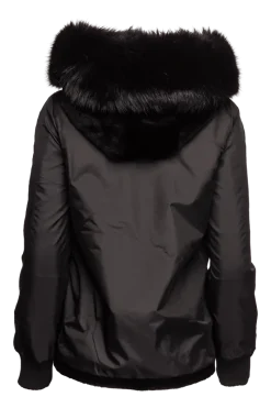 Best Reversible Plaid & Sheared Mink Fur Jacket - Fox Trimmed Hood Women Mink|Fur Jackets