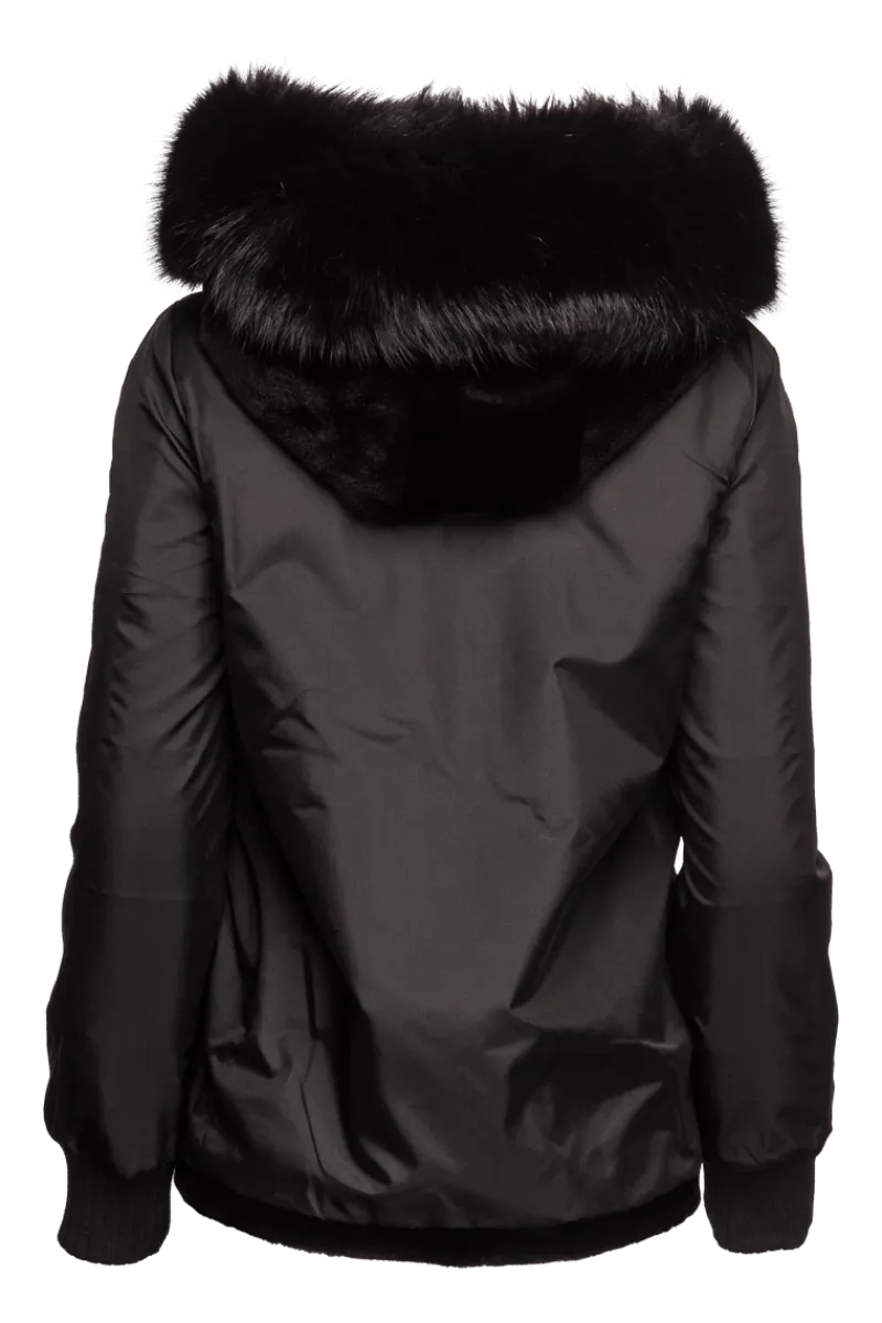 Best Reversible Plaid & Sheared Mink Fur Jacket - Fox Trimmed Hood Women Mink|Fur Jackets