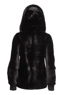 Best Reversible Plaid & Sheared Mink Fur Jacket - Fox Trimmed Hood Women Mink|Fur Jackets