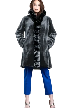 Discount Reversible Sheared Mink and Chinchilla Fitted Mid-Length Fur Coat Women Mink|Fur Coats