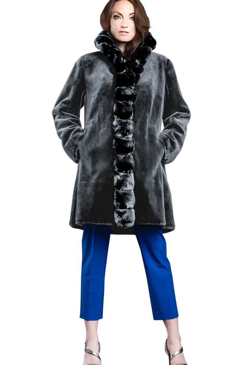 Discount Reversible Sheared Mink and Chinchilla Fitted Mid-Length Fur Coat Women Mink|Fur Coats