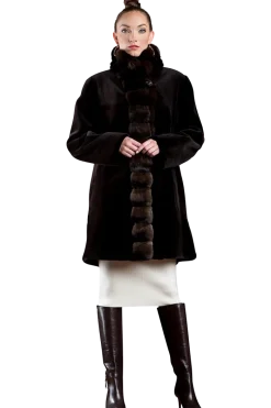 Discount Reversible Sheared Mink and Chinchilla Fitted Mid-Length Fur Coat Women Mink|Fur Coats