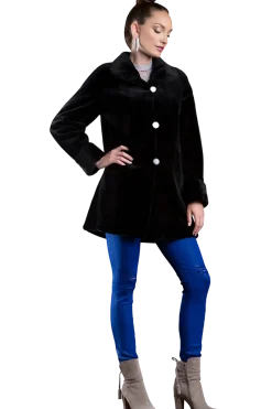 Clearance Reversible Sheared Mink Mid-Length Fur Coat - Wing Collar - TB Cuff Women Mink|Fur Coats