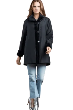 Clearance Reversible Sheared Mink Mid-Length Fur Coat - Wing Collar - TB Cuff Women Mink|Fur Coats