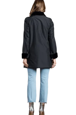 Clearance Reversible Sheared Mink Mid-Length Fur Coat - Wing Collar - TB Cuff Women Mink|Fur Coats