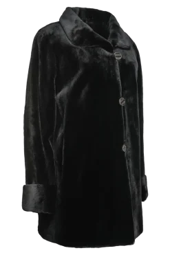 Clearance Reversible Sheared Mink Mid-Length Fur Coat - Wing Collar - TB Cuff Women Mink|Fur Coats