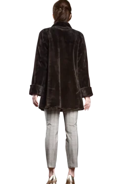Clearance Reversible Sheared Mink Mid-Length Fur Coat - Wing Collar - TB Cuff Women Mink|Fur Coats
