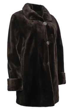 Clearance Reversible Sheared Mink Mid-Length Fur Coat - Wing Collar - TB Cuff Women Mink|Fur Coats