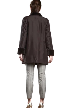 Clearance Reversible Sheared Mink Mid-Length Fur Coat - Wing Collar - TB Cuff Women Mink|Fur Coats