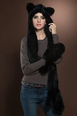 Hot Rex Rabbit Knitted Fur Hat with Ears, Scarf and Gloves Women Gloves