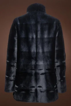 Hot Ribbon Pattern Sheared Mink Fur Jacket Women Fur Jackets