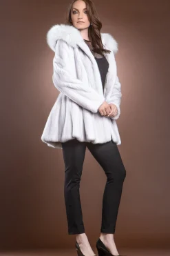New Mink and Fox Hooded Fur Jacket Women Fur Jackets