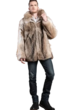 Sale The Terri Men's Natural Coyote Fur Bomber Jacket Furs And Shearlings