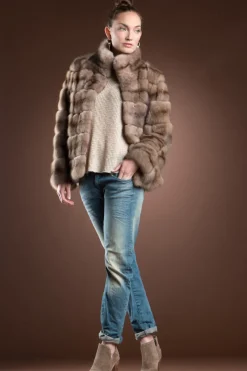 Hot Tortora Brick Pattern Russian Sable Fur Jacket Women Fur Jackets