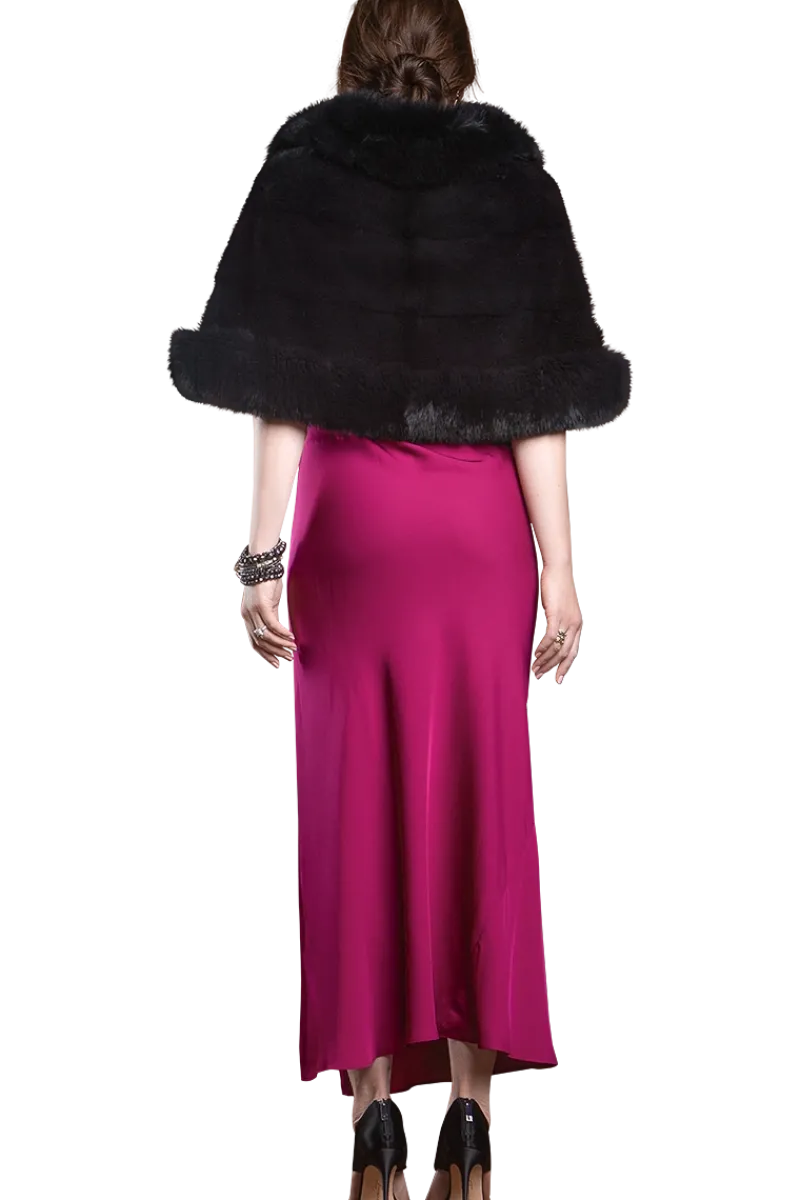 New Traditional Horizontal Mink - Fox Fur Cape Women Bridal Evening Fur|Mink