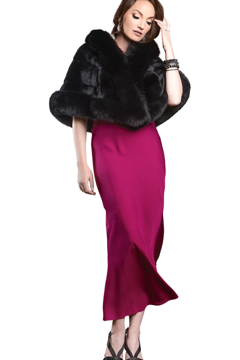 New Traditional Horizontal Mink - Fox Fur Cape Women Bridal Evening Fur|Mink