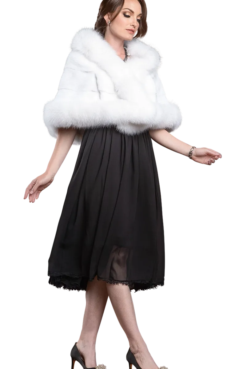 New Traditional Horizontal Mink - Fox Fur Cape Women Bridal Evening Fur|Mink