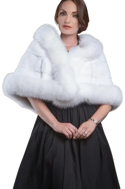 New Traditional Horizontal Mink - Fox Fur Cape Women Bridal Evening Fur|Mink