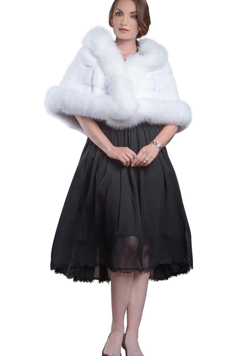 New Traditional Horizontal Mink - Fox Fur Cape Women Bridal Evening Fur|Mink