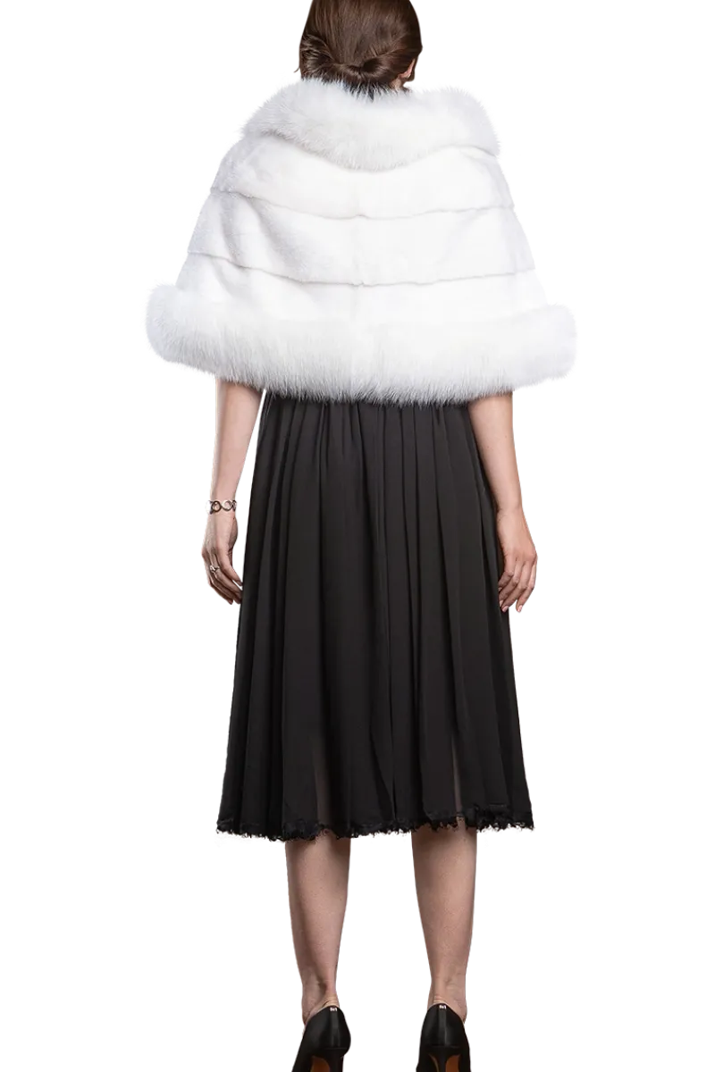 New Traditional Horizontal Mink - Fox Fur Cape Women Bridal Evening Fur|Mink