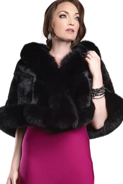 New Traditional Horizontal Mink - Fox Fur Cape Women Bridal Evening Fur|Mink