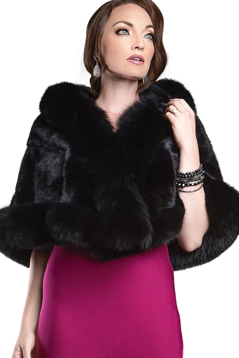 New Traditional Horizontal Mink - Fox Fur Cape Women Bridal Evening Fur|Mink