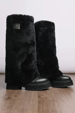 New Turin Grained Leather Tall Shearling Boots Women Boots & Handbags