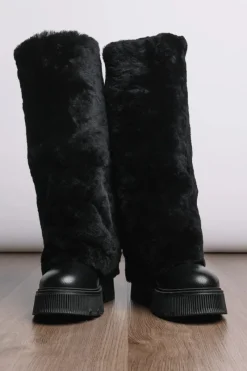 New Turin Grained Leather Tall Shearling Boots Women Boots & Handbags