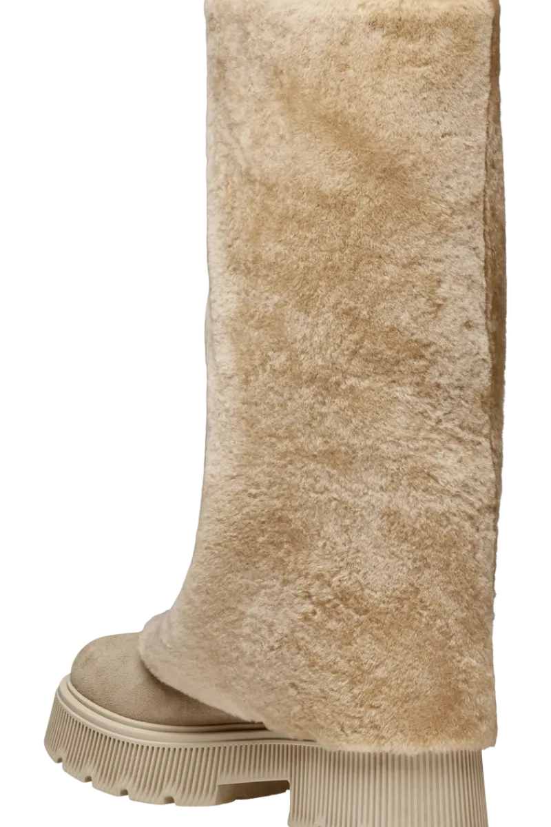 New Turin Grained Leather Tall Shearling Boots Women Boots & Handbags