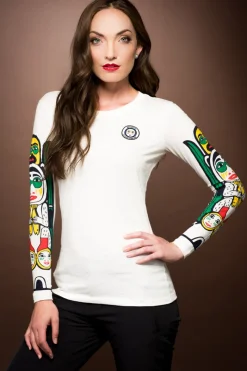 Discount White Dove Long Sleeve Tee-Totem Print Sleeve Women Ski Layers